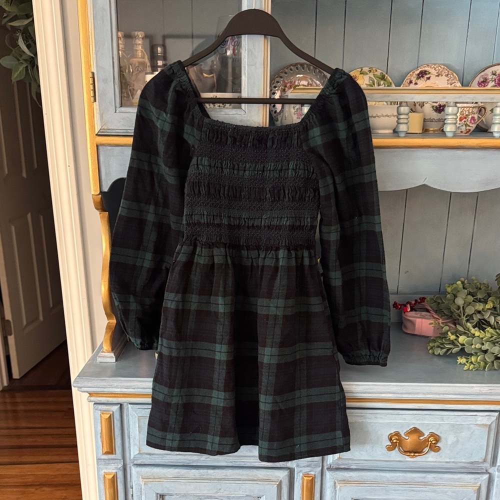 Francesca's Collections Black and Green Plaid Kids Dress